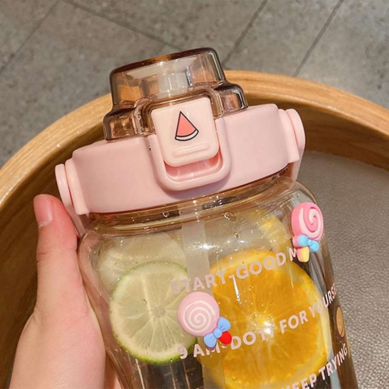 2l Sports Bottle with Straw Portable Summer Drinking Bottle Pink