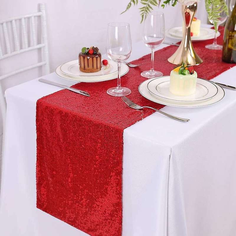 Sequin Red Table Runner 2pack 12x70.8 Inch Glitter Sequin Table