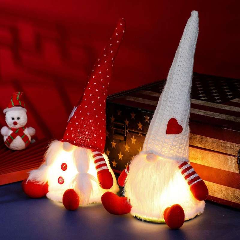 Faceless Glowing Dwarf Plush Doll Ornaments,new Year Gifts(white Hat)