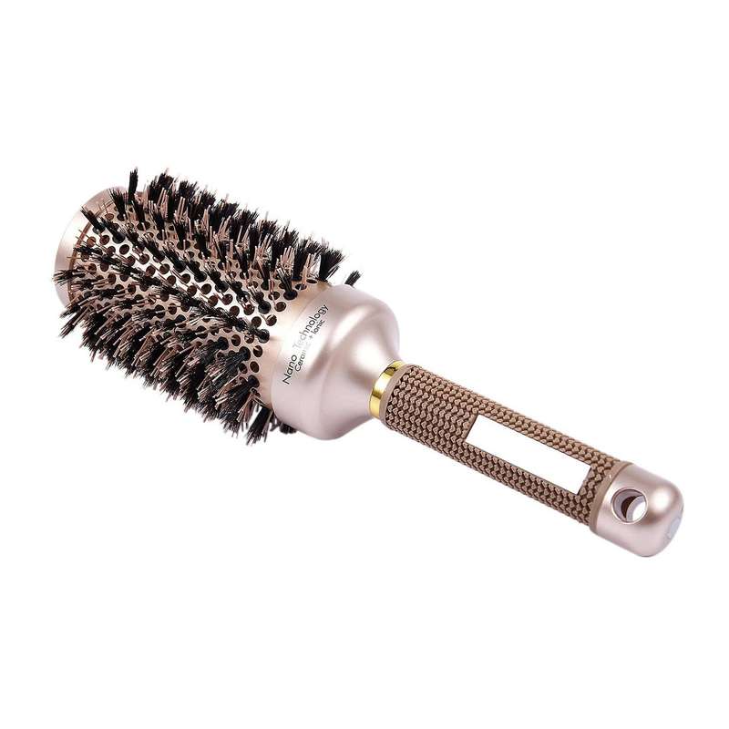 Round Barrel Hair Brush with Simulation Boar Bristle, Gold (1 Inch)