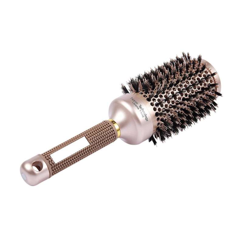 Round Barrel Hair Brush with Simulation Boar Bristle, Gold (1 Inch)
