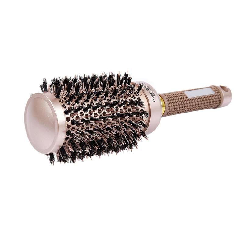 Round Barrel Hair Brush with Simulation Boar Bristle, Gold (1 Inch)