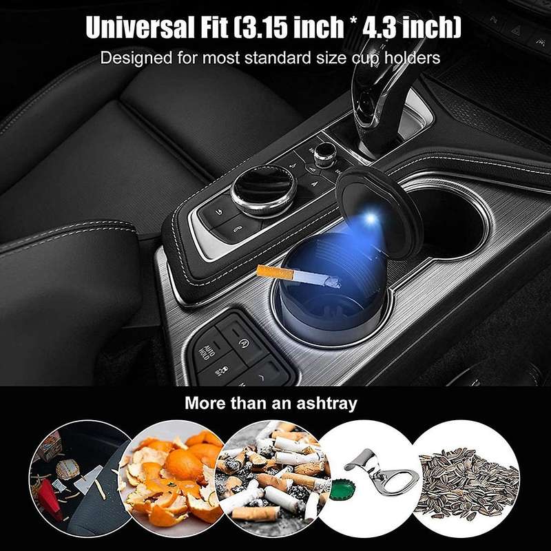 Car Ashtray, with Led Light and Flip Lid, Outdoor Ash Tray (gray)