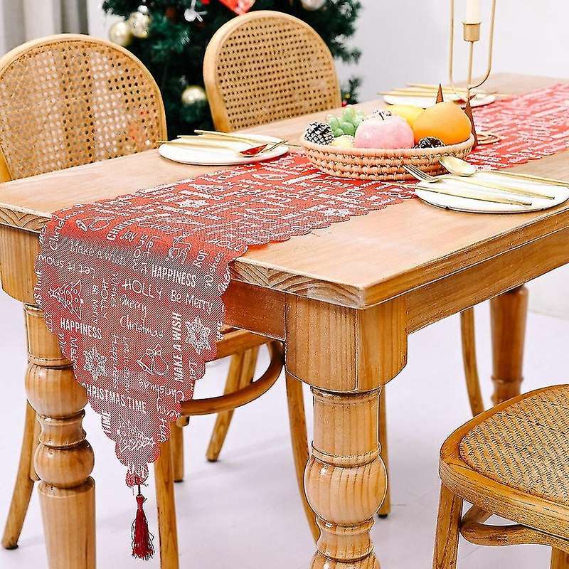 2 Pcs Christmas Table Runner with Elk Christmas Tree Bell Snowflake