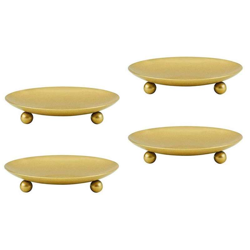 4 Pcs Gold Iron Plate Candle Holder, Decorative Pillar Candle Plate