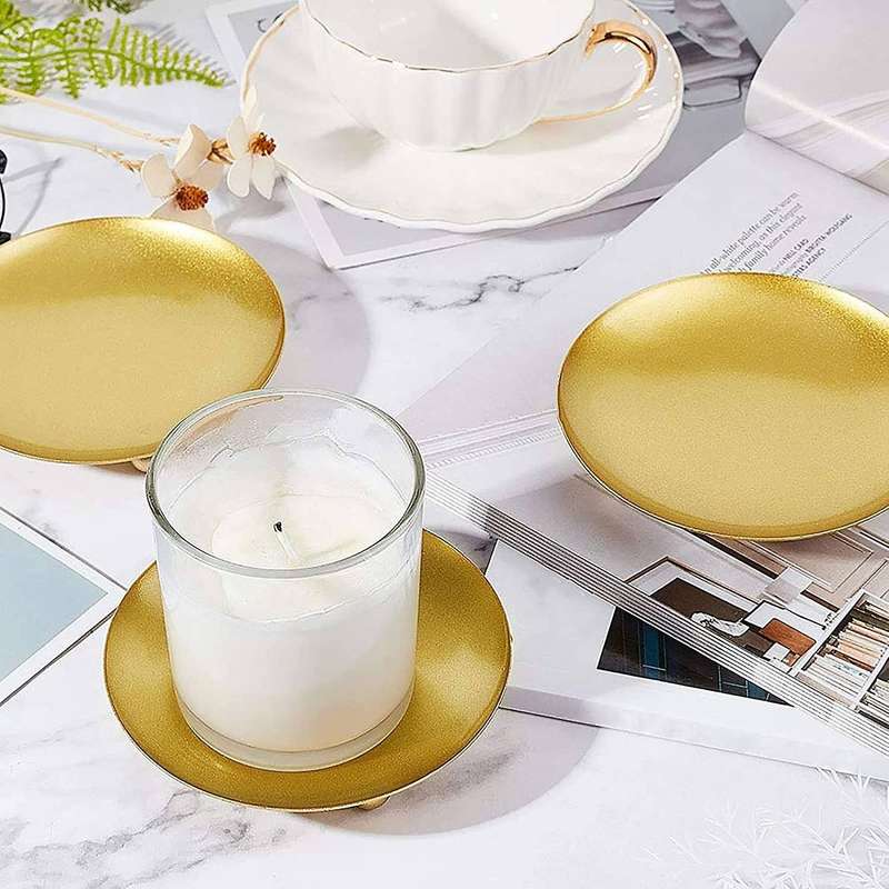 4 Pcs Gold Iron Plate Candle Holder, Decorative Pillar Candle Plate