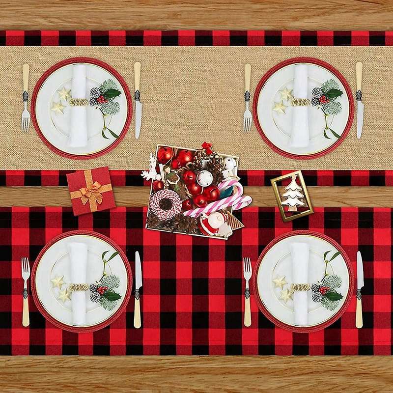 Plaid Table Runner 14x71inch Holiday Decoration Family Kitchen