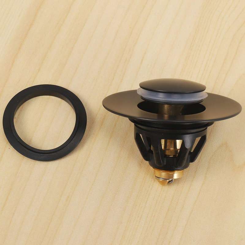 Drain Fitting Washbasin, Universal Pop-up Valve Plug, Sink (black)