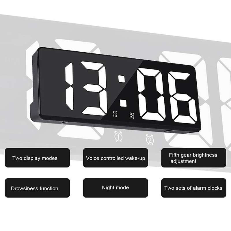 Mirror Digital Alarm Clock Voice Control Table Clock C