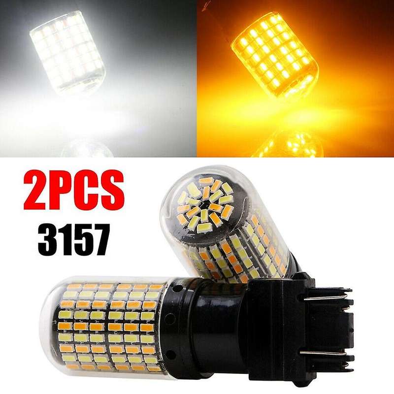 2pcs 3757 3157 4157na Led Bulb Switchback White Amber Signal Light