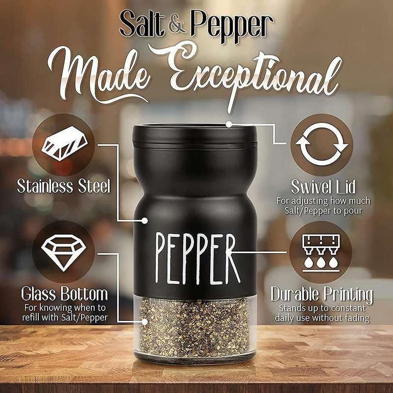 Farmhouse Salt and Pepper Shakers Set with Adjustable Lids, Modern