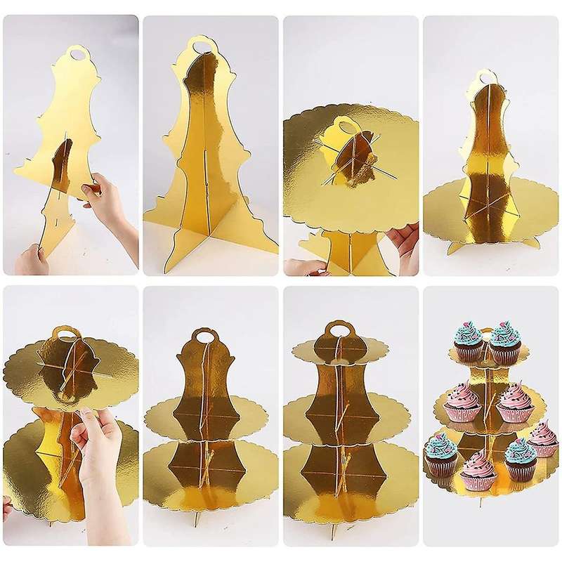 Cake Stands 3 Tier Cardboard Cupcake Stand for Christmas Party Golden