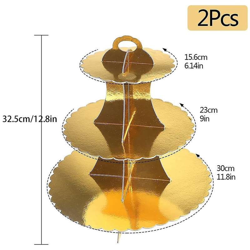 Cake Stands 3 Tier Cardboard Cupcake Stand for Christmas Party Golden