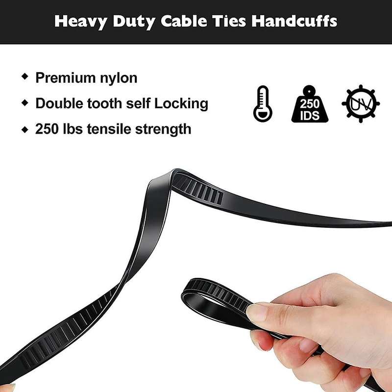 Double Buckle Nylon Cable Tie 250 Pounds Heavy Tensile Strength,black