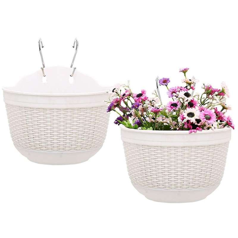 Flower Pots Set Of 2,plastic Hanging Planters Outdoor (white)