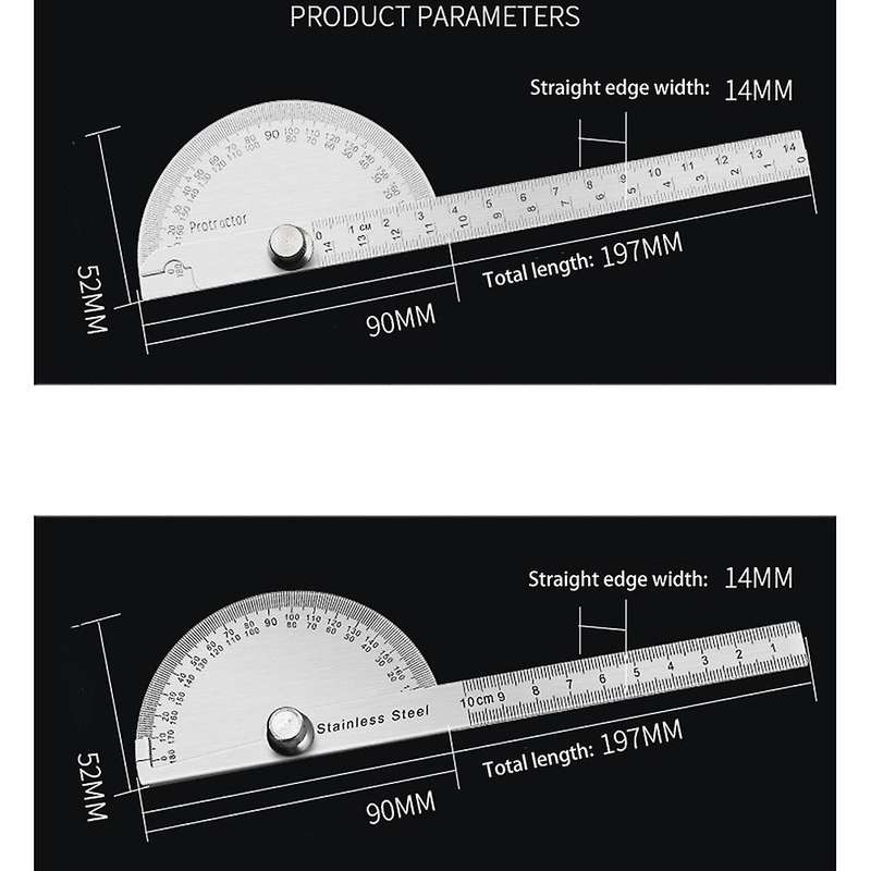 180 Degree Protractor Metal Angle Finder Goniometer Angle Ruler 3pcs