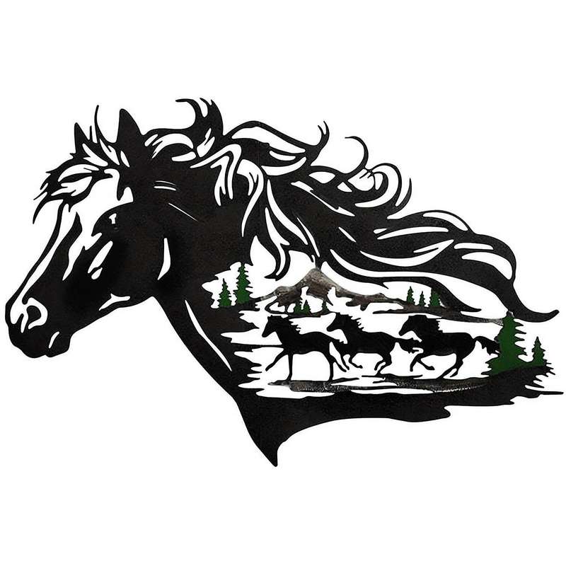 Metal Hollow Wall Art Western Horse Silhouette Ornament for Bar