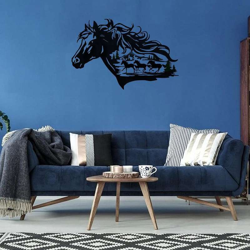 Metal Hollow Wall Art Western Horse Silhouette Ornament for Bar