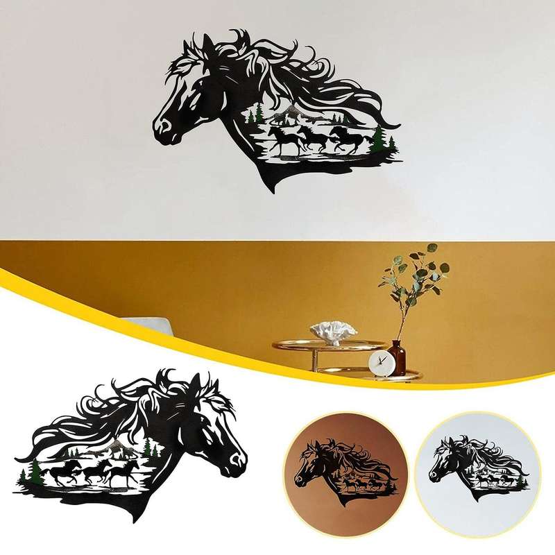 Metal Hollow Wall Art Western Horse Silhouette Ornament for Bar