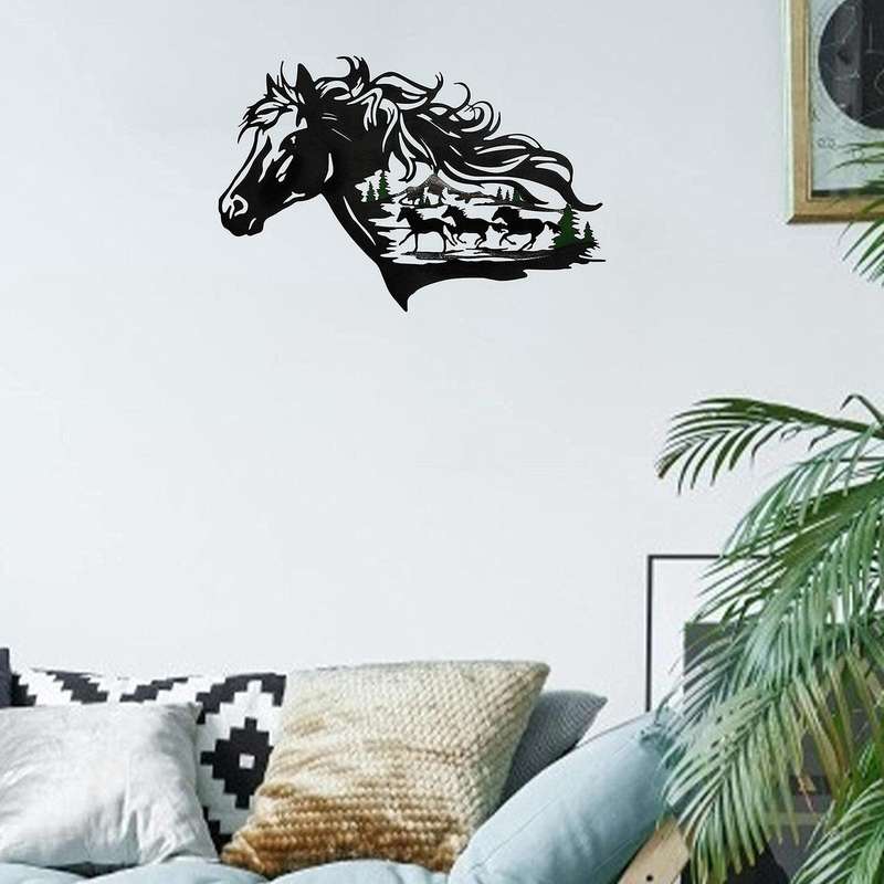 Metal Hollow Wall Art Western Horse Silhouette Ornament for Bar