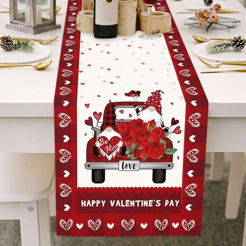 Valentines Day , Dwarf Truck Table Runner, Wedding Holiday Kitchen