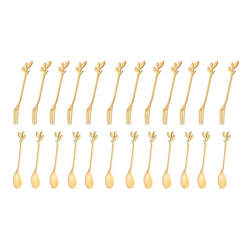 24 Packs Of Stainless Steel Fork and Spoon Set, Ice Cream Tea Spoon