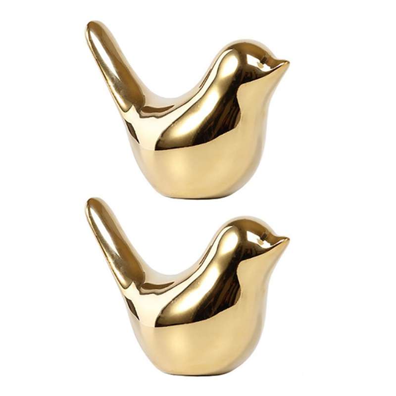 2x Polar House Golden Bird Figurines Modern Ceramic Bird Statues-l