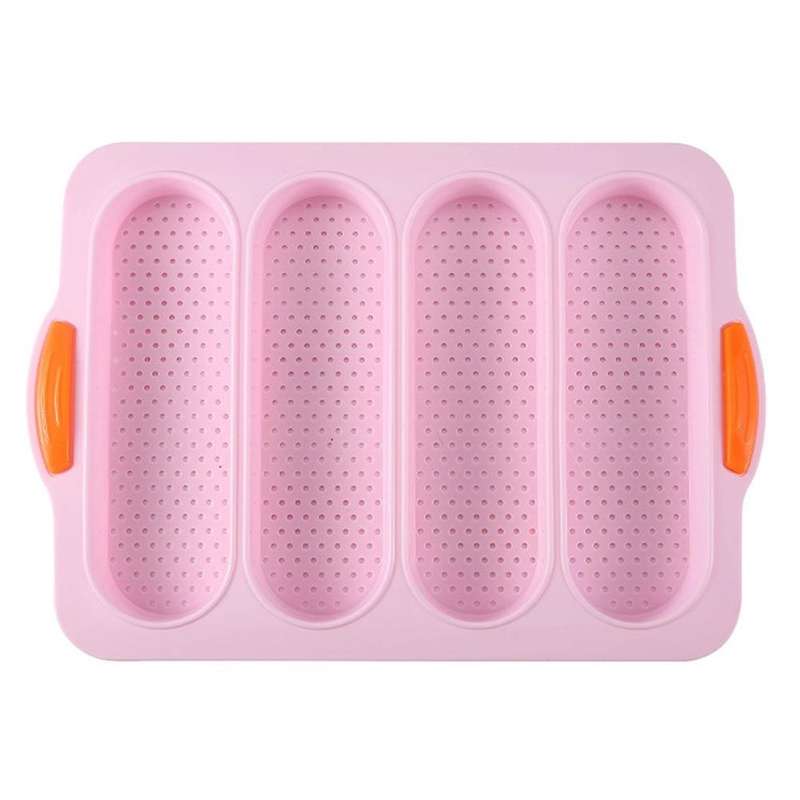 4 Slot French Stick Silicone Molds Bread Oven Cake Mold (pink)