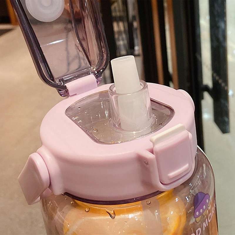 2l Sports Bottle with Straw Portable Summer Drinking Bottle Black