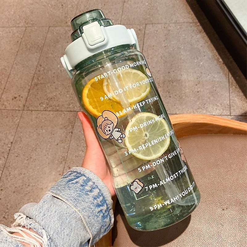 2l Sports Bottle with Straw Portable Summer Drinking Bottle Black