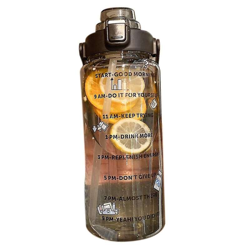 2l Sports Bottle with Straw Portable Summer Drinking Bottle Black