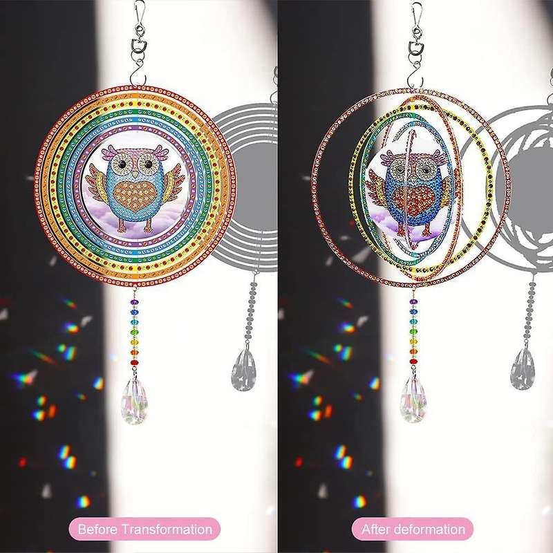 5d Diamond Painting Rotatable Wind Chime Hanging Ornament -owl