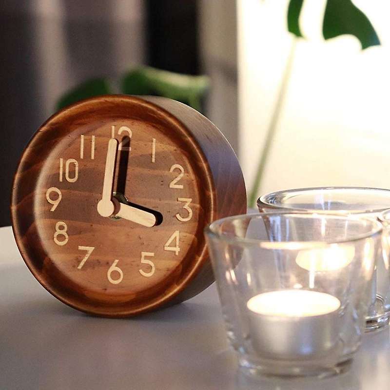 Wooden Desk & Table Analog Clock Made Of Genuine Pine(dark)