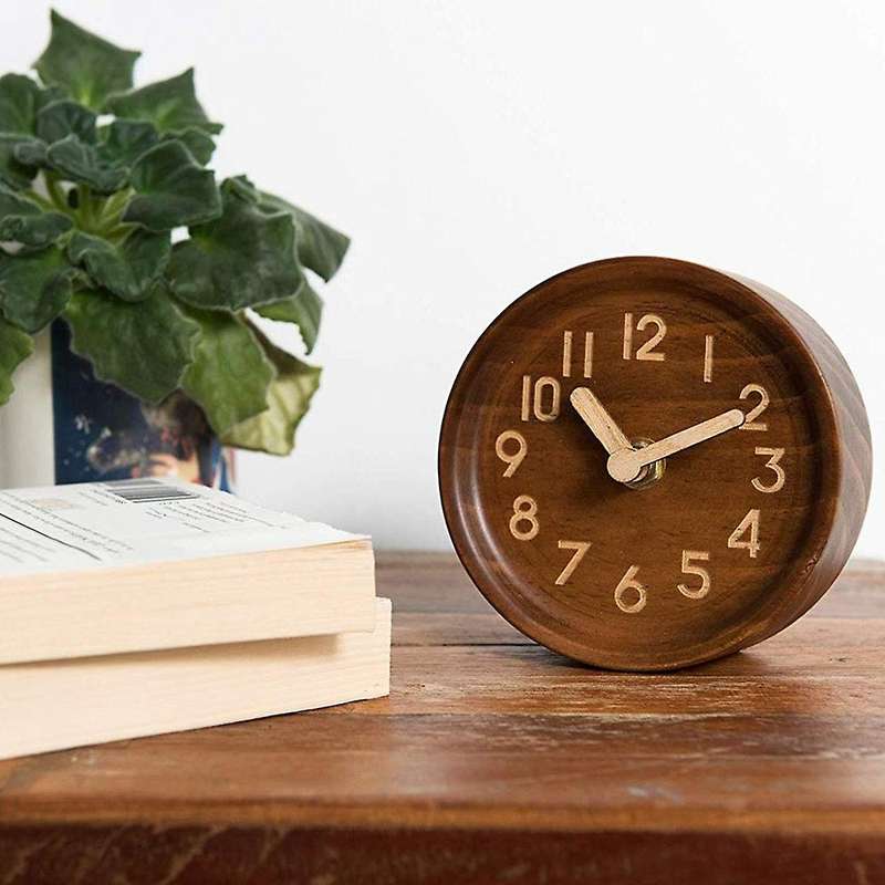 Wooden Desk & Table Analog Clock Made Of Genuine Pine(dark)