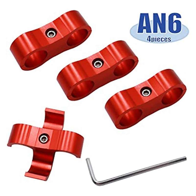 4pc 6an Hose Separator Clamp Adapter for 3/8 Fuel Line,oil Line,red