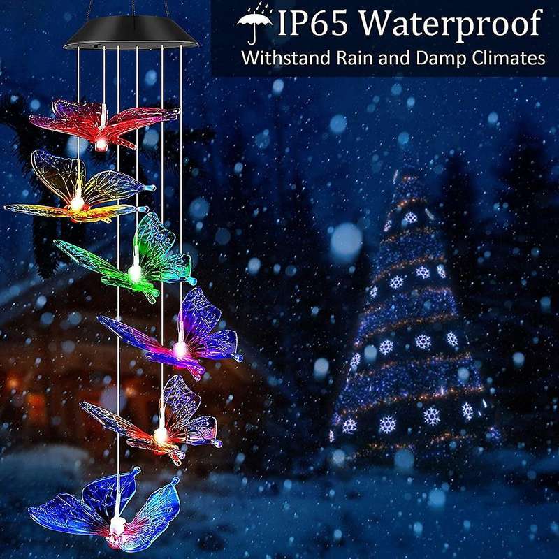 Bu Butterfly Wind Chimes Color Changing Solar Mobile Wind Chime