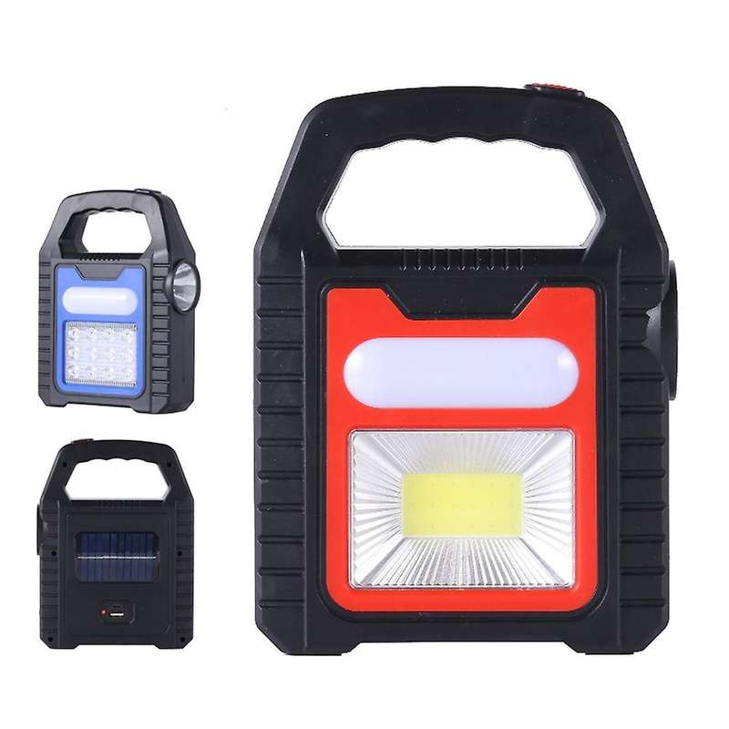 Usb Recharge&solar Energy Cob Working Light Camping Flashlight, Red
