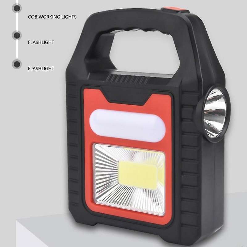 Usb Recharge&solar Energy Cob Working Light Camping Flashlight, Red