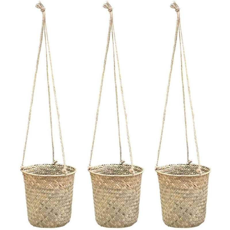 3-piece Hand-woven Storage Basket Wicker Flower Pot Plant Basket