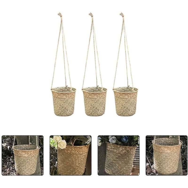3-piece Hand-woven Storage Basket Wicker Flower Pot Plant Basket