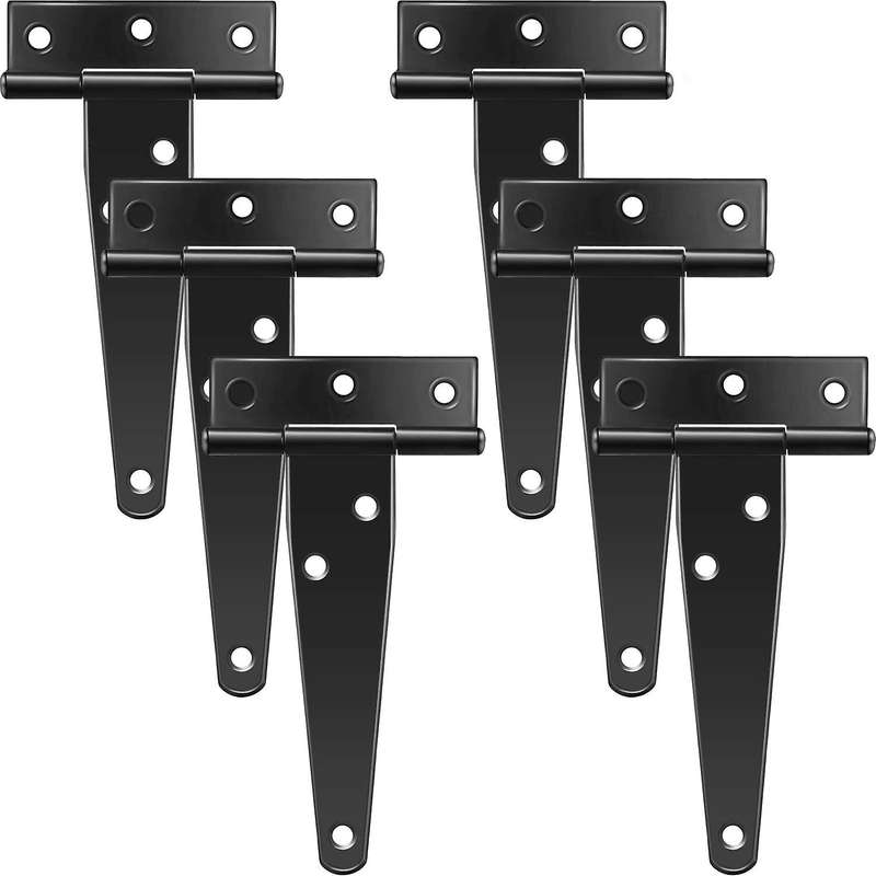 6 Pcs 4 Inch T-strap Black Hinges for Windows, Fence and Barn Gates