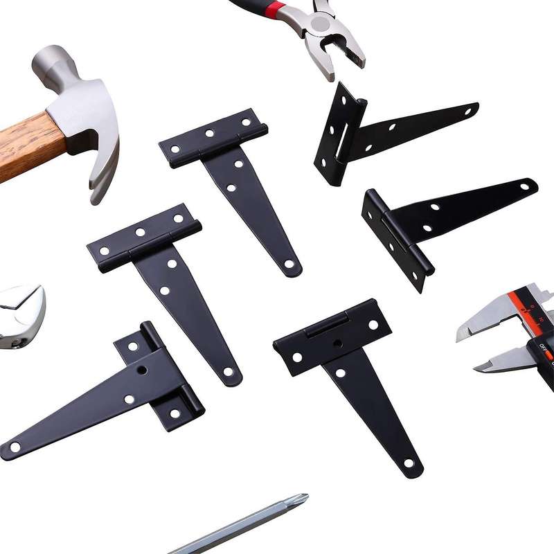 6 Pcs 4 Inch T-strap Black Hinges for Windows, Fence and Barn Gates