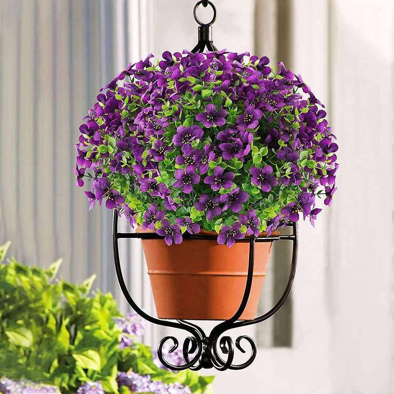 6 Bundles Artificial Flowers Uv Resistant Fake Plants Purple