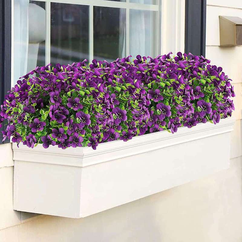 6 Bundles Artificial Flowers Uv Resistant Fake Plants Purple