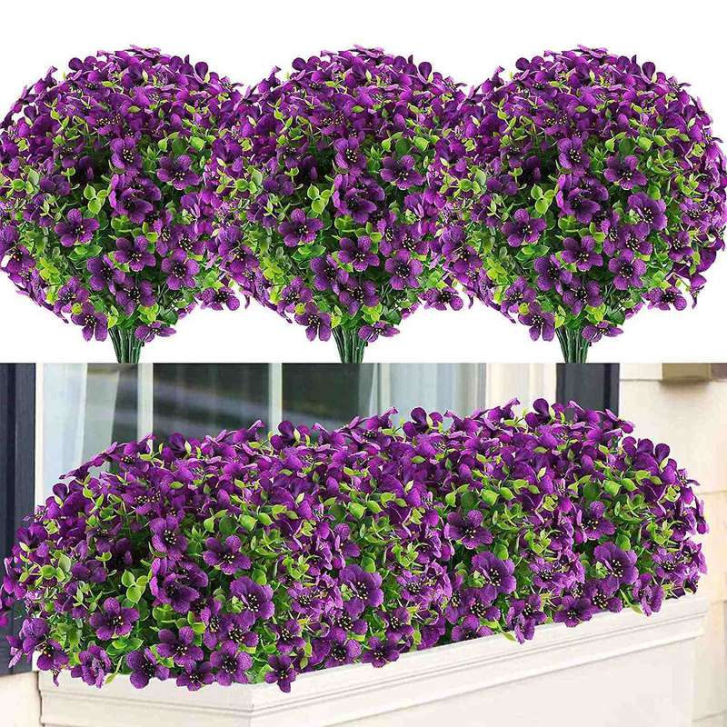 6 Bundles Artificial Flowers Uv Resistant Fake Plants Purple