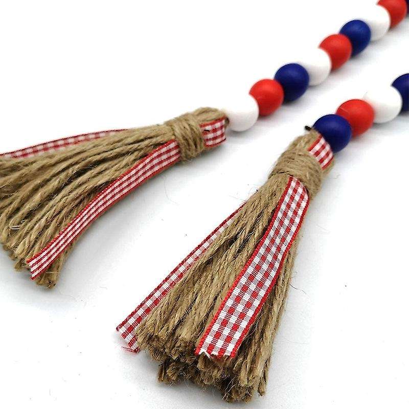 2 Pieces Plaid Wood Bead Garland, with Jute Rope for Decoration(a)