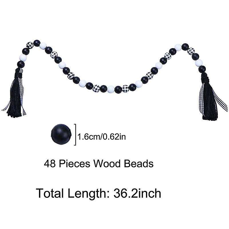 2 Pieces Plaid Wood Bead Garland, with Jute Rope for Decoration(a)