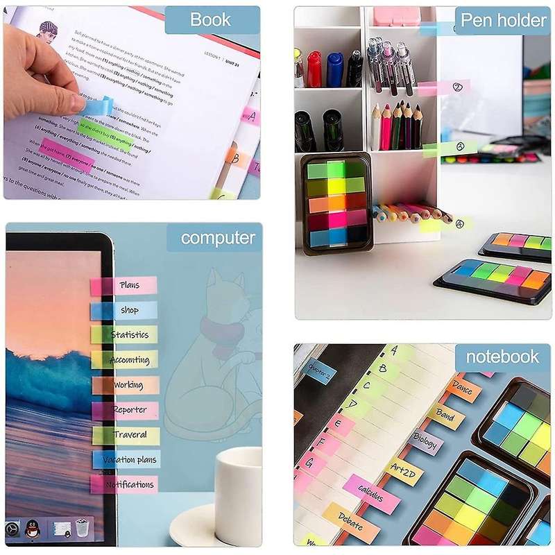 Fluorescent Translucent Sticky Note, 2000 Pcs Total, 5 Color Tabs,c