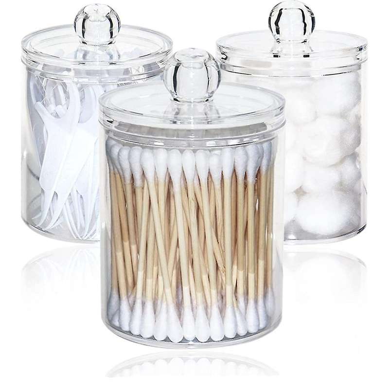 Holder Dispenser for Cotton Balls, Plastic Apothecary Jars 3pcs