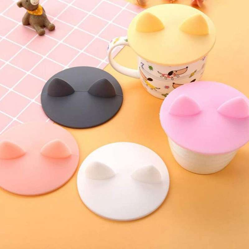 6 Pcs Cat Ear Silicone Anti Dust Cup Lids for Coffee Cup for Drinks